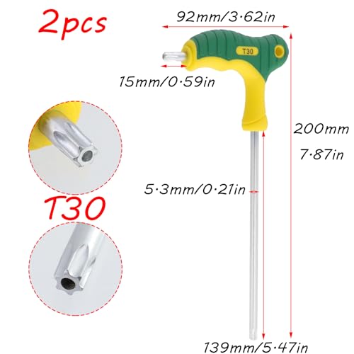 Image of Antrader T30 Torx Wrench,Anti Tamper Proof Hex Key,Chrome Vanadium Steel T-Handle Dual End Long Arm Screwdriver 2pcs,Two-tone