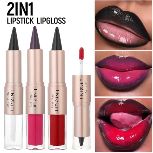Image of BAISEN DIARY 2-in-1 Double-Ended Matte Lip Liner & Lip Gloss Duo, Cool Nude Brown Ombre Lip Combo Pencil, Lip Liner and Lipstick Gloss Set for Defined & Fuller Looking Lips, #01 Cool Nude Brown