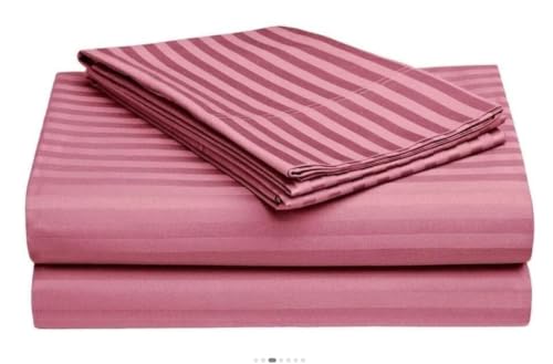 Image of Pink Striped King Flat Bedsheet 300 Thread Count Polycotton Blend