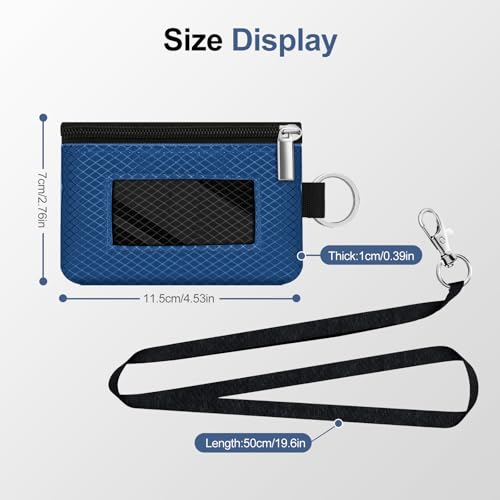 Image of Minimalist RFID Blocking Small Wallet with ID Window,WaterResistant Zip Id Case Wallet with Lanyard Keychain for Cards,Cash,Travel,Women,Men (Electric Blue /Black)