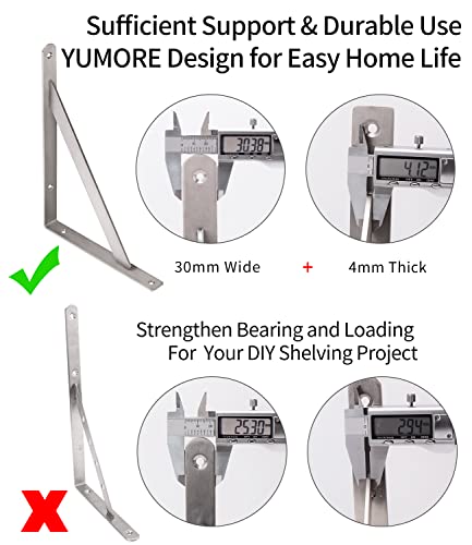 Image of YUMORE Shelf Brackets Heavy Duty, 350x250mm Shelf Brackets Supports Stainless Steel for Scaffold Board Worktop Shelves Floating Desk, Max Load 440lbs, 2Pack