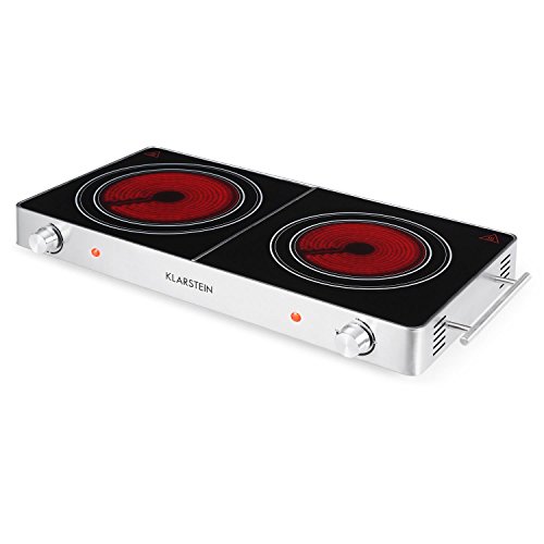 KLARSTEIN VariCook Duo - Dual Hob, Dual Infrared Hot Plate, 1800 Watts, Aluminium Body, Overheating Protection, Portable Electric Stove, 7.8 and 6.5 inches Hot Plates, Scratch-resistant, Silver