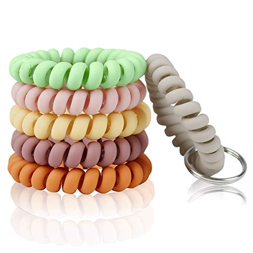 Image of BIHRTC Stretchy Wristlet Keychain Bracelet, Spiral Coil Spring Key Ring | Flexible Hands-Free Key Wristband for Office ID Badge, Gym, School, Hotel and Pool Locker Keys