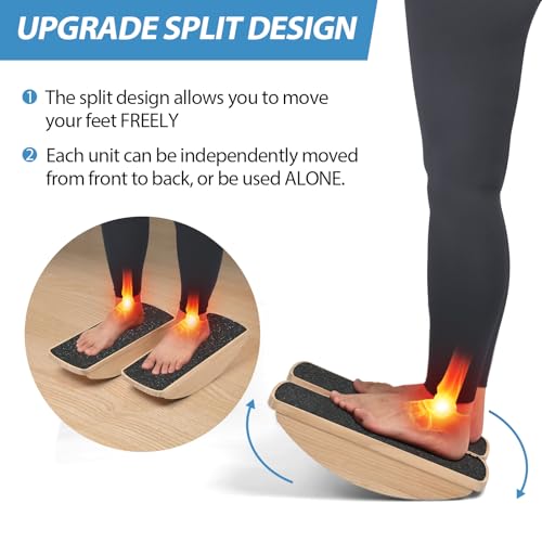 Image of Standing Desk Anti Fatigue Mat Balance Board, Exercise Wooden Wobble Board Stability Rocker Perfect for Office, Workstation, Home, Gym, Kitchen (Split)