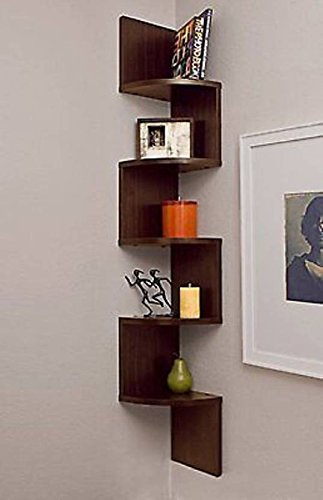 Tamjeed Art MDF Wooden Laminated finish Fancy Zigzag Wall Mounted Corner Shelf - Brown