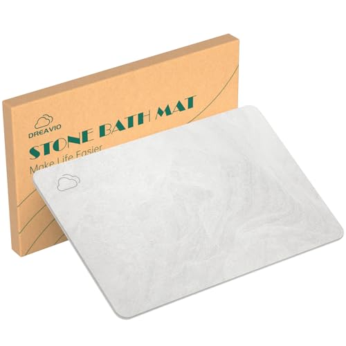 DREAVIO Tappetino da bagno in pietra, ad asciugatura rapida, in diatomite, super assorbente, per pavimento del bagno, bancone della cucina, vasca (60 x 38 cm, marmo bianco)