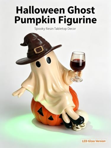 ChayWillow Halloween Ghost Sitting on Pumpkin Figurine with LED - image 2