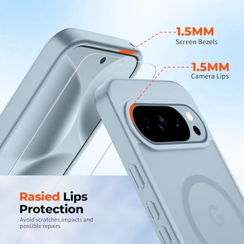 Image of SUPFINE Magnetic for Google Pixel 10 Pro XL Case with Screen Protector, (Built-in Magnets) ((Military Grade Drop Protection) Slim Translucent Shockproof Phone Case,Sliver Blue