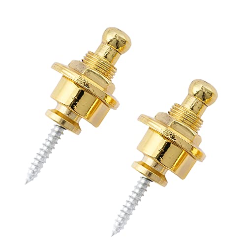 Musiclily Guitar Bass Schaller-Style Security Straplocks Round Head Lock Strap Pins and buttons Straplocks System for Fender Electric Guitar Bass Replacement,Gold (Pack of 2)