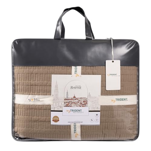 Image of MYTRIDENT Nectarsoft Italian Retreat King Size (228 cm x 274 cm) Bedcover Set, 100% Cotton, Warm Taupe