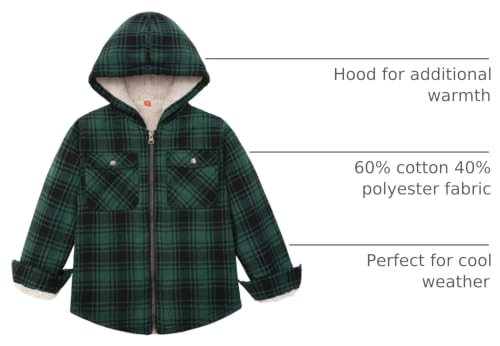 Image of ThCreasa Boys Plaid Flannel Jackets Sherpa Lined Zip Up Long Sleeve Warm Flannel Shirt with Hood