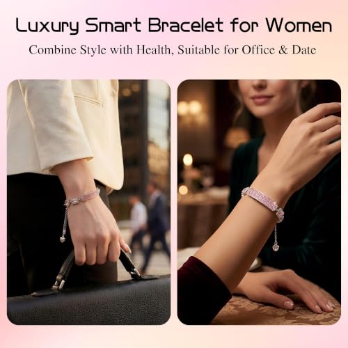Image of 2-in-1 Crystal-Inlaid Smart Bracelet for Women, Jewelry Fitness Tracker with Heart Rate, Sleep & Cycle Tracking, IP68 Waterproof, Interchangeable Bands
