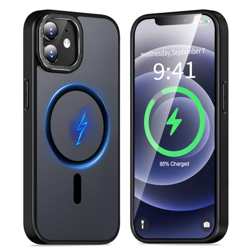 【MagSafe対応・マット質感】KWATUNG iPhone 12/12 Pro 用 ケース magsafe対応 米軍MIL規格 アイフォン12 Pro用ケース マグネット搭載 マグセーフ対応 薄型 耐衝撃 耐久性 傷防止 指紋防止 黄変防止 あいふおん 12 用 スマホケース iphone12 / 12 Pro 用 6.1インチ対応 半透明 マット仕上げ ブラックの商品画像（Amazon）