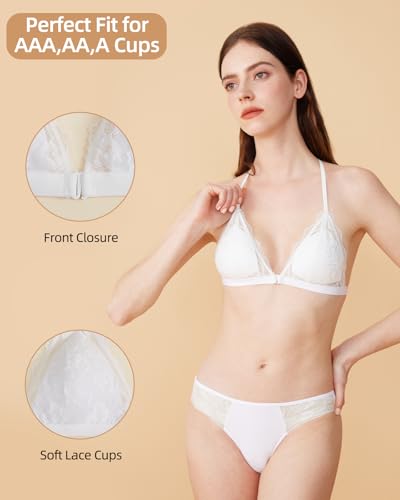 Lace Racerback Wireless Bra for Small Chest Front Closure Triangle Bralette for AAA/AA/A Cup Petite Women 16–402