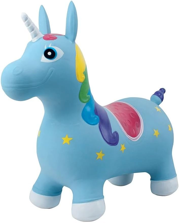 Miniatura 9 de Small World Toys Gertie - Caballo de unicornio hinchable, animales hinchables para niños pequeños de 1 a 3 años, juguete inflable de salto con