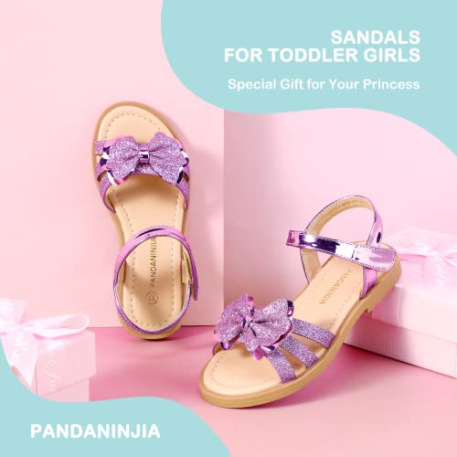 Image of PANDANINJIA Girls Sandals, Open Toe Cute Bow Princess Girls Flats, Sparkly Summer Dress Shoes Sandals for Toddler /Little Kid /Big Kid