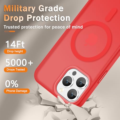 Image of YENAPOON for iPhone 14 Pro Max Case, Matte Magnetic Phone Cover [with 1 Screen Protector] [Support for MagSafe] [Shockproof Military Grade Protection] Translucent Frosted Back, Red