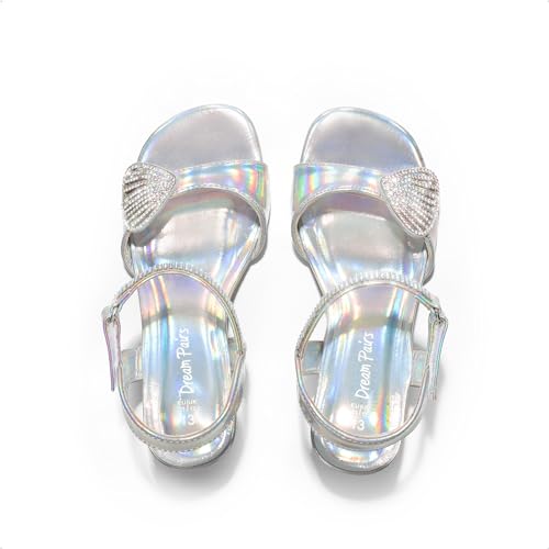 Image of DREAM PAIRS Girls Sandals Ankle Strap Square Toe Low Heel Crystal Shell Wedding Party Flower Dress Shoes for Little Kids /Big Kids