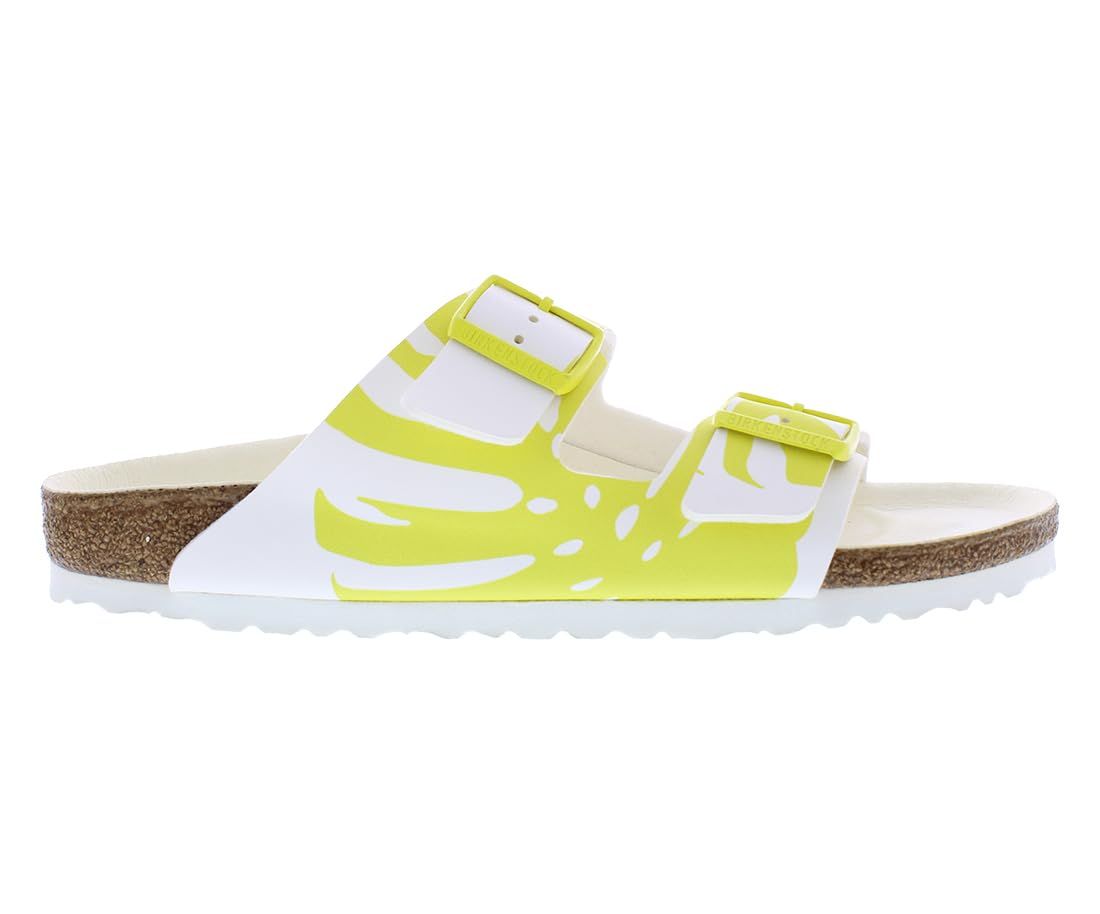 Birkenstock Unisex Adult Arizona Soft Footbed Sandals 5 Women/3 Men Monstera White/Lime Sour-yellow