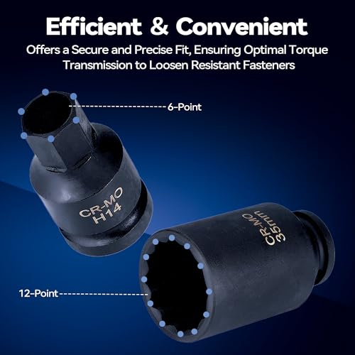 Image of 8PCS Axle Nut Socket Set, 1 /2 inch Drive Deep Impact Socket Set with 3 Hex Bit Sockets, Metric, 14mm 17mm 19mm, 30mm 32mm 34mm 35mm 36mm, Heavy Duty Cr-Mo, for Audi, BMW, and Mercedes etc (8pcs 1 /2 inch)
