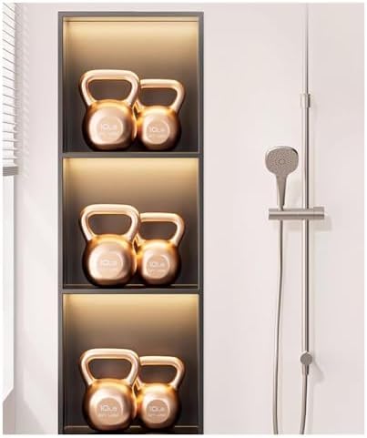 Modern Recessed Stainless Steel Shower Niche with LED Light Strip – Stylish Bathroom Storage & Organizer for Showers, Kitchens & Living Rooms (Black, 320x320x125 mm)