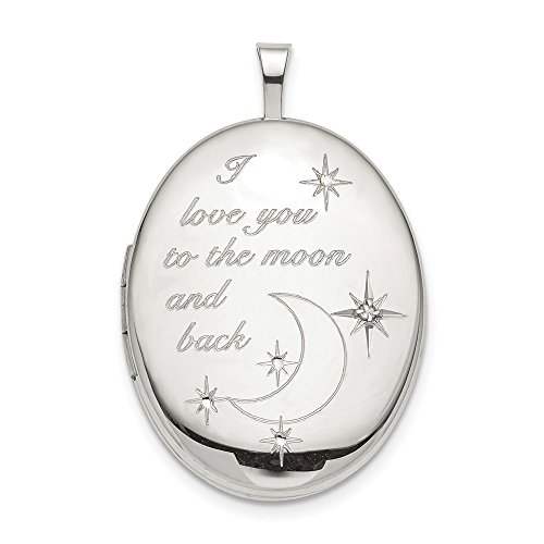 925 Sterling Silver 20mm Love To The Moon Diamond Oval Photo Pendant Charm Locket Chain Necklace That Holds Pictures S/love Message Fine Jewelry For Women Gifts For Her