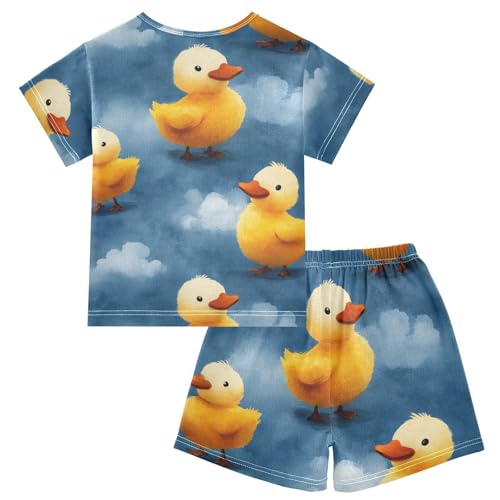 Pajama Short Sets Four Yellow Ducks Flying Soft Cotton Summer Sleepwear 2 Piece PJS Size 5-14T2