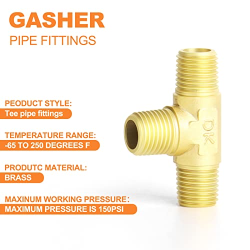 Image of GASHER 5PCS Brass 3 Way, 1 /4 inch x 1 /4 inch x 1 /4 inch NPT Male Tee Pipe Fittings