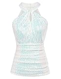 GRACE KARIN Damen Rüsched Schulterfreies Oberteile Pailletten Oberteile Neckholder Top Party Bluse Club Bar Tops Weiß Bunt S CL2242A23-09