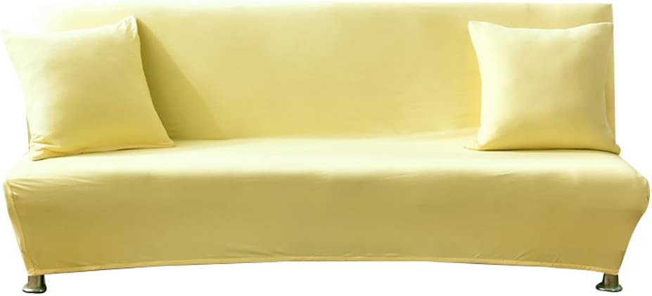 Solid Color Elastic Armless Folding Sofa Slipcover, Soft Spandex One Piece Sleeper Bed Covers, Decorative Stain Dust Proof Futon Wrap Yellow 195-225cm/76-88