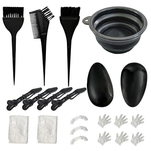 Kit de coloration des cheveux : pinceaux, peigne, bol, brosse, cache-oreilles, épingles, gants