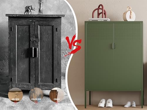 Image of Metal Storage Cabinet,2 Door TV Stand, Metal Mesh Accent Cabinet