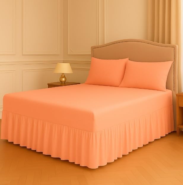 Polycotton Fitted Valance Sheet - Bed Skirt 25cm Deep with 30cm All-Around Frill - Soft Easy Care Wrinkle Resistant Base Cover - Secure Fit Bedding Valance (Peach, Single) — image 1