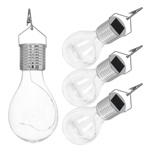 WOONEKY 4 Piezas Lámparas Solares Transparentes de Cobre con LED Blanco Cálido Resistente al Agua para Jardín Balcón y Camping Linternas Colgantes Solares para Exterior