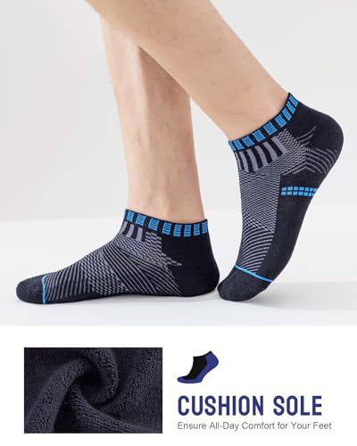 Mens Athletic Ankle Socks, Cushioned Running Socks, Low Cut Moisture Wicking Short Cotton Socks 6 Pairs4