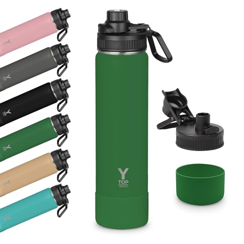 Y TOP 24 oz Botella de Agua Aislada con Tapa Antigoteo Ajustable para Portavasos de Auto – Doble Pared Acero Inoxidable Para Gimnasio, Niños, Deportes, Viajes y Escuela