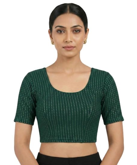 Women’s Stretchable Lycra Blouse | Readymade Saree Blouse | Half Sleeve Round Neck Designer Blouse | Slim Fit Ethnic Wear-image-31