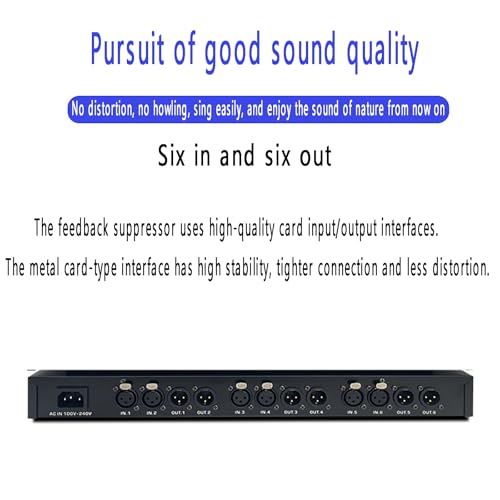 Supresor profesional de retroalimentación, 6 entradas y 6 salidas, desplazamiento digital de frecuencia antiultrasonido, nivel 5 contra silbidos y 12 segmentos de retención de alta fidelidad, para fiestas miniatura 4