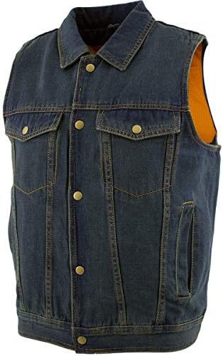 Xelement B284 Men's 'Dirty' Blue Denim Motorcycle Vest - Medium