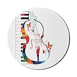 Produktgröße: 20 cm x 20 cm Violoncello-Mauspad für Computer, Cello und Tastatur mit Schmetterlingen Blumen Musiknoten Harmonie-Feier, rundes, rutschfestes, dickes, modernes Gaming-Mousepad aus Gummi, 8 \'rund, mehrfarbig
