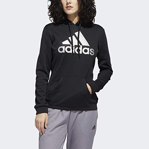 adidas womens Game & Go Pullover Hoodie Black/Metallic Silver Medium