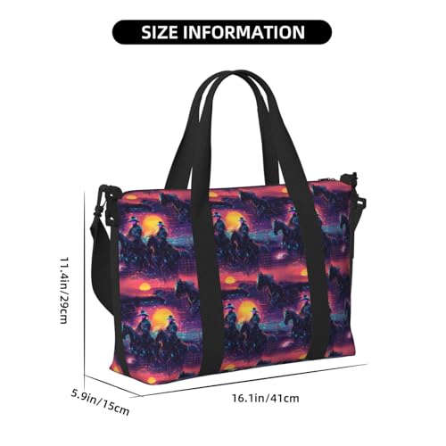 Laptop Tote Bag for Women Work - Cyber ​​Sunset Western Cowboy Print Weekender Overnight Bags for Women Travel, Gym Duffle Bag for Men, Personal Item Crossbody Travel Bags for Men Carry On2