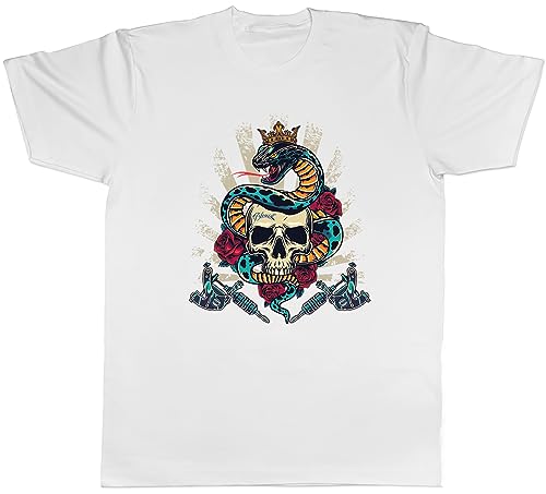 Shopagift Skull King Mens T-Shirt Tattoo Inked Snake Gothic Tee Gift White