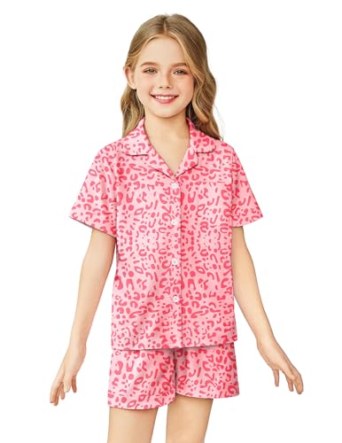 Arshiner Girls Pajamas Sets Short Sleeve Kids Pjs Button Down Sleepwear for 4-13Y