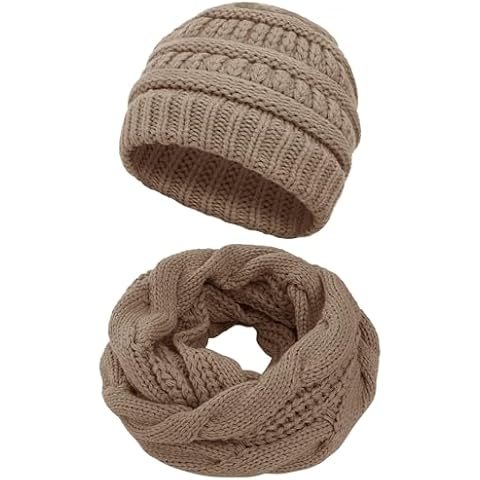 Double Couple Womens Scarf Beanie Hat Set Thick Winter Infinity Scarf Knit Scarfs for Women Khaki Cover