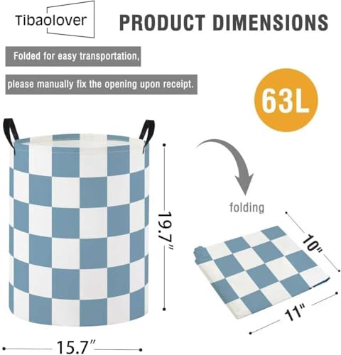 Image of Baby Laundry Basket Baby Nursery Hamper Kids Laundry Basket Toy Storage Bin for Boys Room Decor Gift Baskets for Bedroom Bathroom(Blue Checkered)
