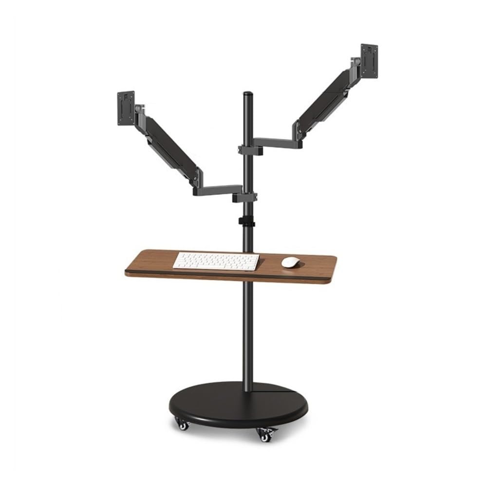 YNBSHGAA Monitor stand Dual Monitor Mount Stand with Keyboard Tray, 14"-43" Mulitiuse Rolling Monitor Floor Stand Mobile Workstation, Height Adjustable Gas Spring Monitor Mount De,size_name-14