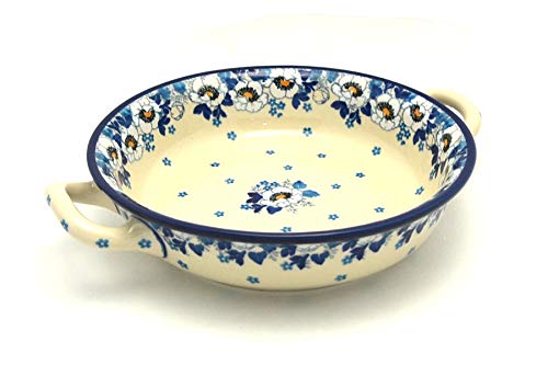 Polish Pottery Baker - Round with Handles - 8" - White Poppy