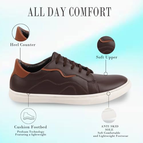 Image of FAUSTO Men's Classic Lace Up Elevated Look Sneaker Shoes with Contrast Sole|Low Ankle|Casual Shoe