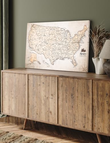 Image of IPIC - Vintage USA Canvas Wall Art, Travel Map Print for Home, Office, or Study, Push Pin Board Decor for Travel Lovers, Ready to Hang